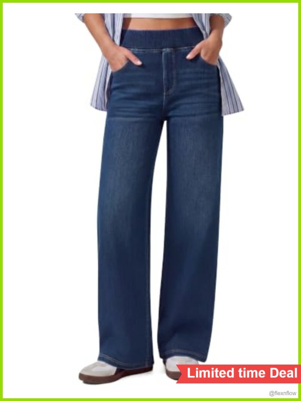 Wide Leg High Waisted Stretchy Pull On Jeans